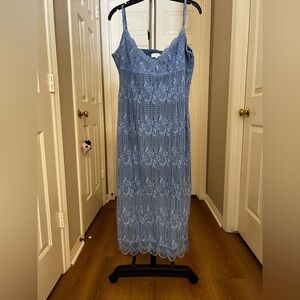 NSR Light Blue Crochet Maxi Dress with Scalloped Hem